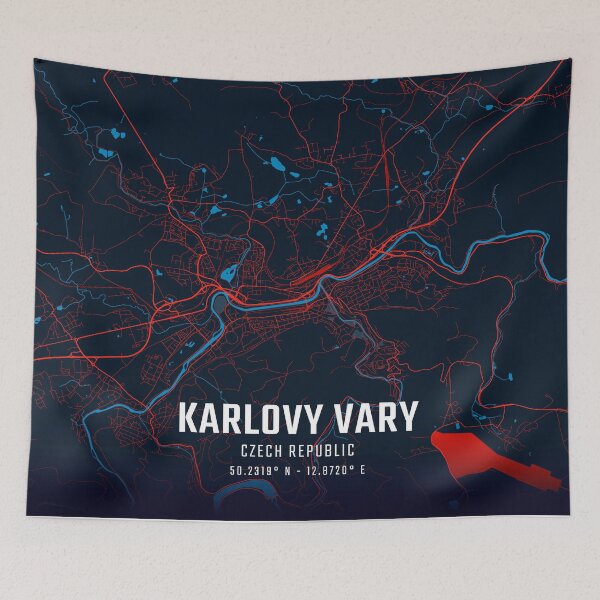 Item preview, Karlovy Vary Red & Blue Minimalist Map designed and sold by HomeLivingCo.