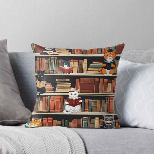 Aperçu de l'œuvre Chats dans la bibliothèque lisant le modèle d’illustration | Art de chat | Dessin de chat | Amoureux des livres créée et vendue par UnhingedBird.