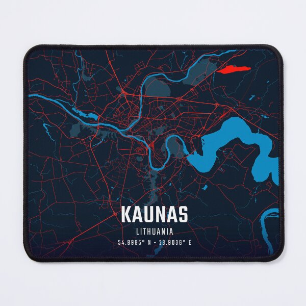 Item preview, Kaunas Red & Blue Minimalist Map designed and sold by HomeLivingCo.