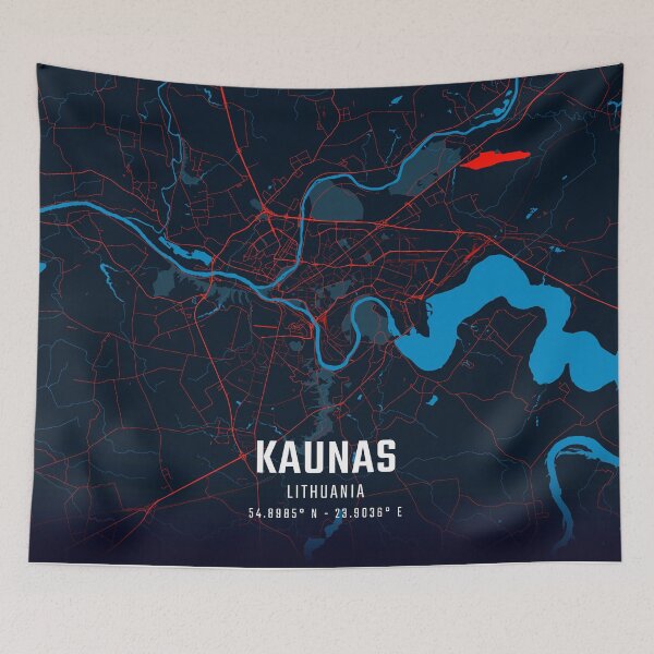 Item preview, Kaunas Red & Blue Minimalist Map designed and sold by HomeLivingCo.