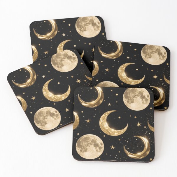 Item preview, Golden Metallic Moons Pattern,Luxe Celestial Night Sky designed and sold by auraRM studio.