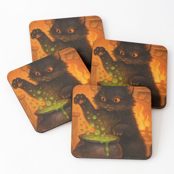 Item preview, Black Cat Halloween Magic Cauldron - Pumpkin Witch Vintage Illustration Autumn Cozy designed and sold by Lyvion design.