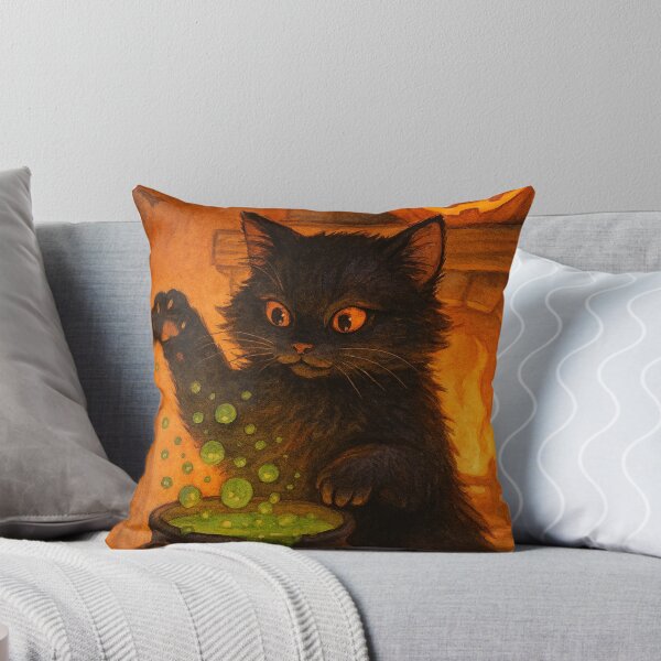 Item preview, Black Cat Halloween Magic Cauldron - Pumpkin Witch Vintage Illustration Autumn Cozy designed and sold by Lyvion design.
