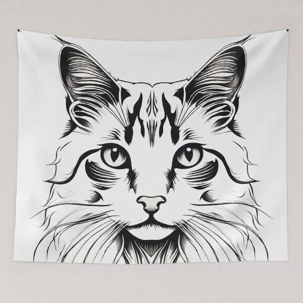 Item preview, Black and White Maine Coon Cat Illustration | Animal Art | Cat Art designed and sold by UnhingedBird.