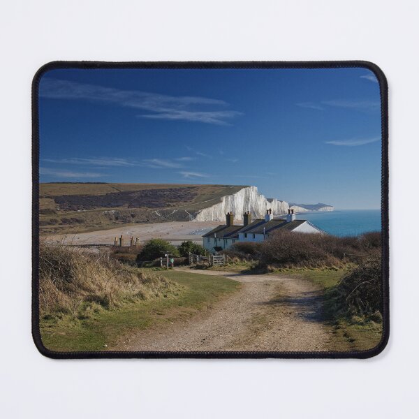 Item preview, The Coastguards Cottages and The Seven Sisters white cliffs at Cuckmere Haven in Sussex England UK designed and sold by John Gilham - Landscape Photography.