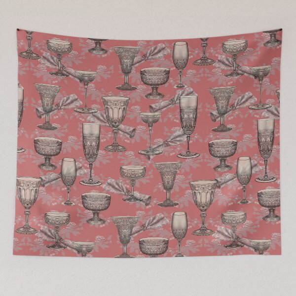 Item preview, Vintage Glass, Napkin, and Tablecloth Pattern | Nostalgic | Pale Red Background designed and sold by UnhingedBird.