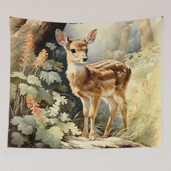 Item preview, Vintage Animal Art: Baby Fawn in the Forest | Animal Art | Oil Painting | Vintage Art designed and sold by UnhingedBird.