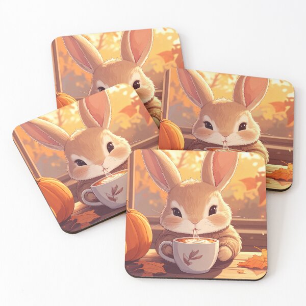 Item preview, Cozy Bunny Sipping Warm Coffee on a Fall Day designed and sold by takeng07.