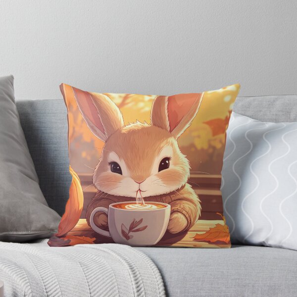 Item preview, Cozy Bunny Sipping Warm Coffee on a Fall Day designed and sold by takeng07.