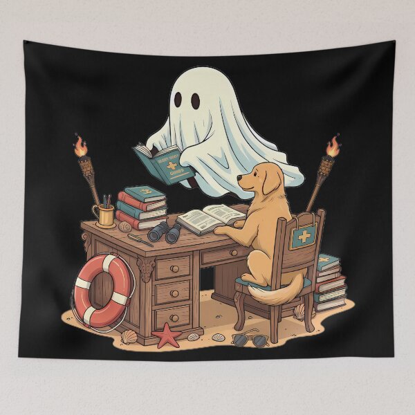 Item preview, Golden Retriever and Ghost Beach Desk Scholars designed and sold by Linework Studio.