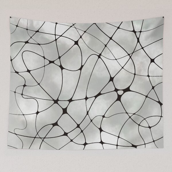 Item preview, Ethereal Neural Network Abstract: Black Synaptic Web on Cloudy Gray Background designed and sold by Vikiink.