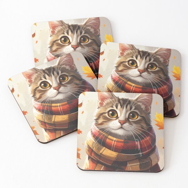 Item preview, Adorable Tabby Cat Wearing a Cozy Plaid Scarf in Fall designed and sold by takeng07.