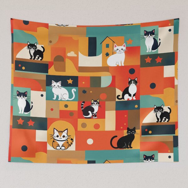Item preview, Colorful Cat Illustration Pattern | Cat Art | Cat Drawing | Color Art designed and sold by UnhingedBird.