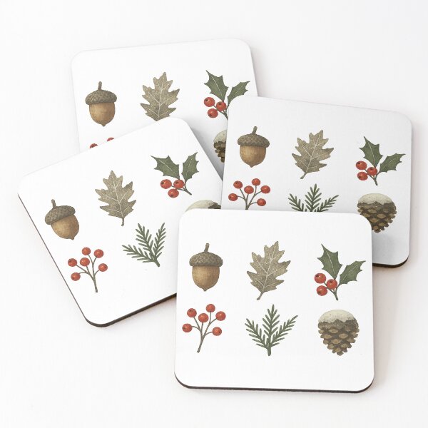 Item preview, Christmas winter elements including acorn, leaves, berries, pine cone, AI generated designed and sold by dvoevnore.