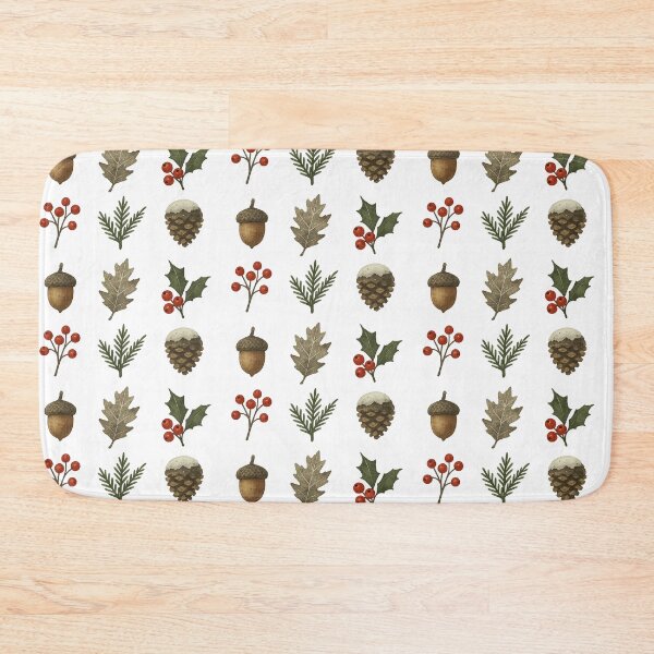 Item preview, Christmas winter elements including acorn, leaves, berries, pine cone, AI generated designed and sold by dvoevnore.