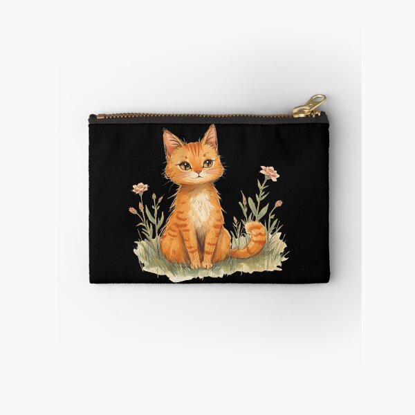 Aperçu de l'œuvre Charmant chat orange en fleurs sauvages – Esthétique coquette Cottagecore créée et vendue par TestudoDesign.