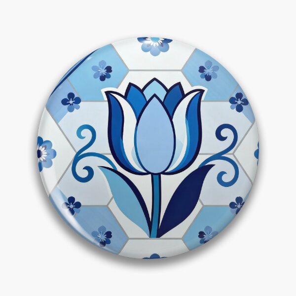 Item preview, Dutch Delft Blue Chinoiserie print  — Blue & White Tulip + Windmill  designed and sold by Pjotre7.
