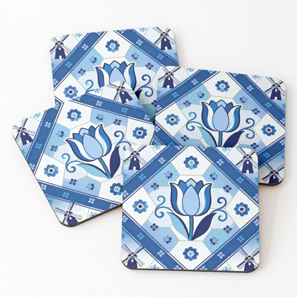 Aperçu de l'œuvre Estampe chinoiserie hollandaise en bleu de Delft — Tulipe bleue et blanche + moulin à vent créée et vendue par Pjotre7.