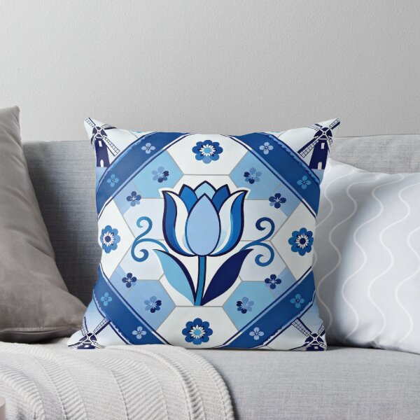Item preview, Dutch Delft Blue Chinoiserie print  — Blue & White Tulip + Windmill  designed and sold by Pjotre7.