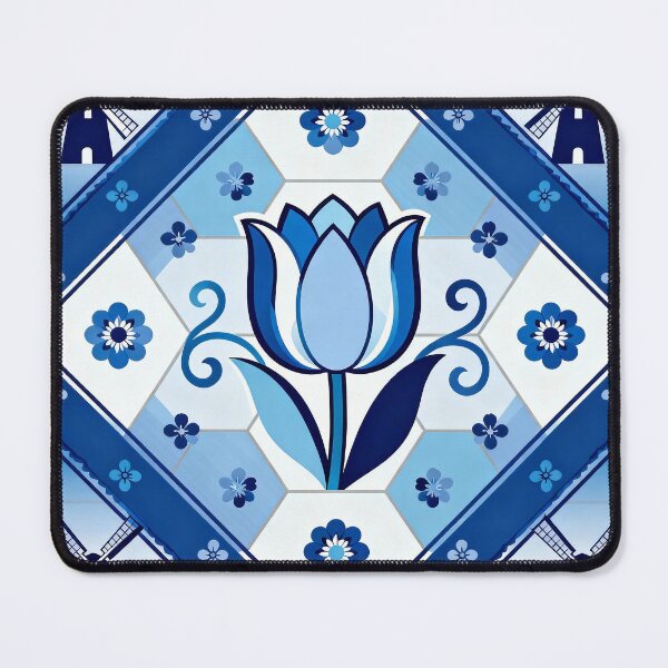 Item preview, Dutch Delft Blue Chinoiserie print — Blue & White Tulip + Windmill designed and sold by Pjotre7.