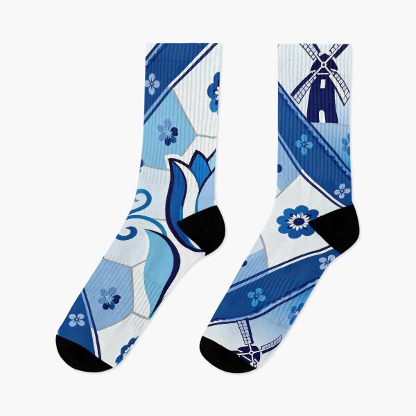 Item preview, Dutch Delft Blue Chinoiserie print  — Blue & White Tulip + Windmill  designed and sold by Pjotre7.