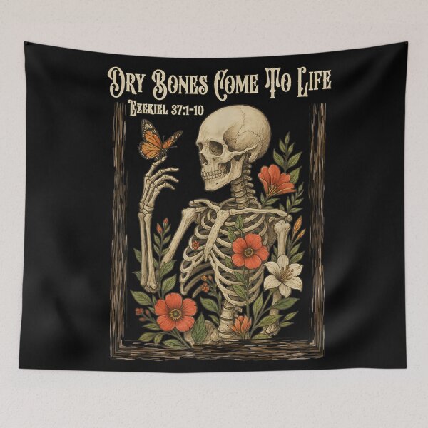 Item preview, Dry Bones Come To Life Biblical Ezekiel 37:1 10 Skeleton Art with Flowers designed and sold by DaphoLatara.