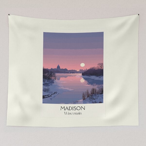 Item preview, Madison Wisconsin Winter Sunset Art Print designed and sold by TuncGK.