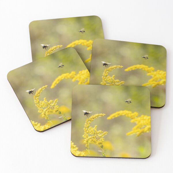 Item preview, Bee and wasp fly over goldenrod plants designed and sold by KRFNatureGifts.