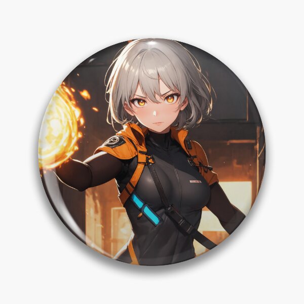 Item preview, Fierce Futuristic Warrior in Sleek Orange and Black Combat Suit Unleashing Dual Fire Orbs designed and sold by iloveanimechibi.