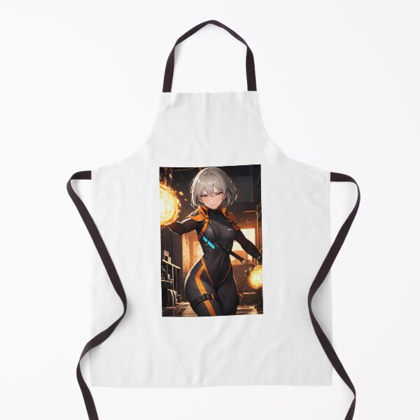 Item preview, Fierce Futuristic Warrior in Sleek Orange and Black Combat Suit Unleashing Dual Fire Orbs designed and sold by iloveanimechibi.
