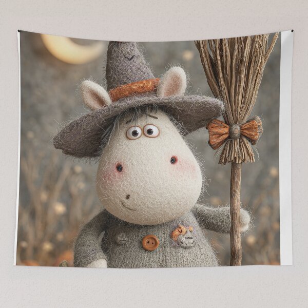 Item preview, Cute Wool Felt Witch Sheep - Halloween Knitted Art designed and sold by Wall Hues.