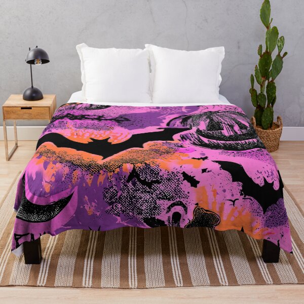 Artikelvorschau, Zeitgenössisches Neon-Halloween-Muster - Pink Purple Skull Art entworfen und verkauft von Wall Hues.