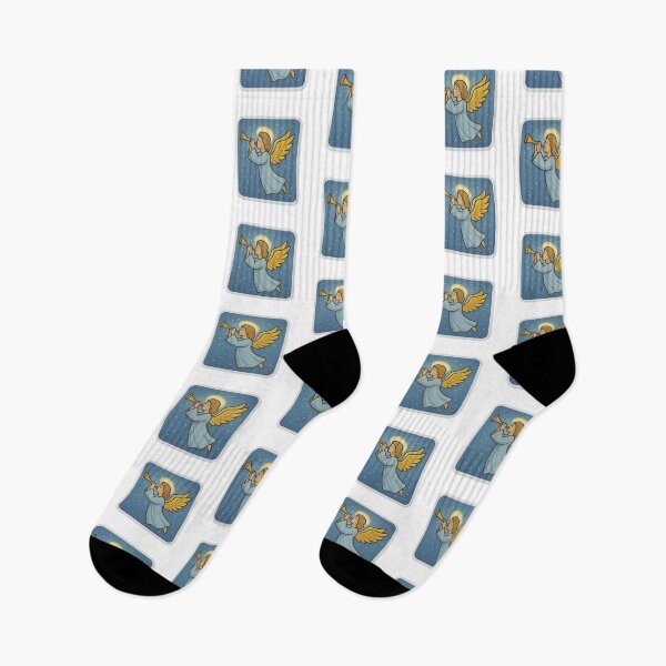 Item preview, Angel playing trumpet on blue background with stars, religious theme, AI generated designed and sold by dvoevnore.