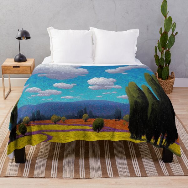Item preview, Pointillist Landscape - Cypress Trees and Lavender Field Art designed and sold by Wall Hues.