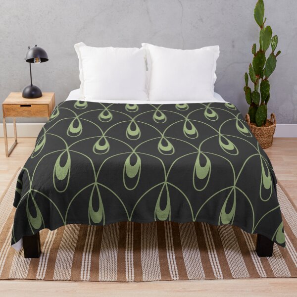Item preview, Art Deco Raindrops Scallop Fans Carbon Black and Fern Green designed and sold by Pinkdeer Designs.
