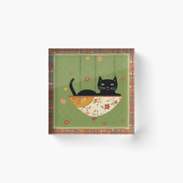 Item preview, Naive Style Cat Illustration: Black Cat in a Chandelier | Cat Art designed and sold by UnhingedBird.