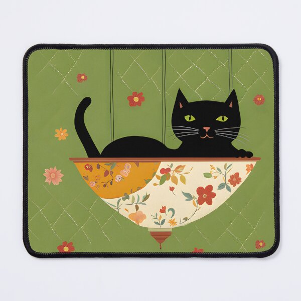 Item preview, Naive Style Cat Illustration: Black Cat in a Chandelier | Cat Art designed and sold by UnhingedBird.
