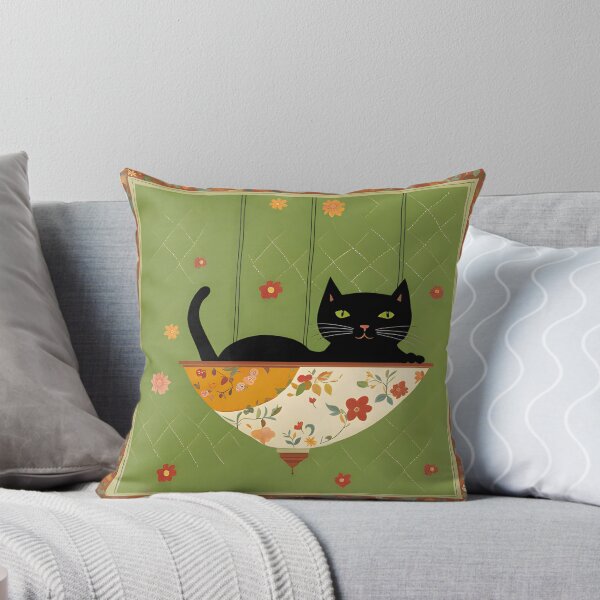 Item preview, Naive Style Cat Illustration: Black Cat in a Chandelier | Cat Art designed and sold by UnhingedBird.