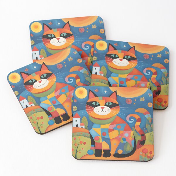 Item preview, Naive Style Cat Illustration: Motley Feline Thief in the Night | Cat Art designed and sold by UnhingedBird.