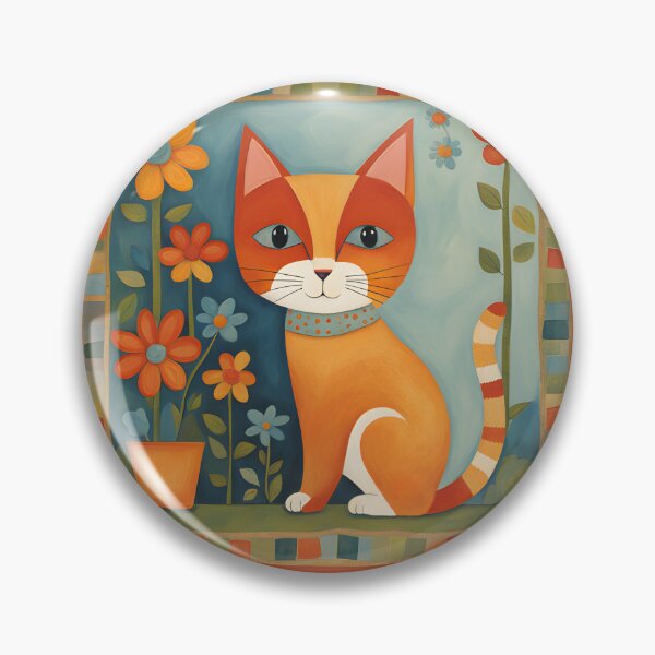 Item preview, Naive Style Cat Illustration: Feline Flower Lover | Cat Art designed and sold by UnhingedBird.