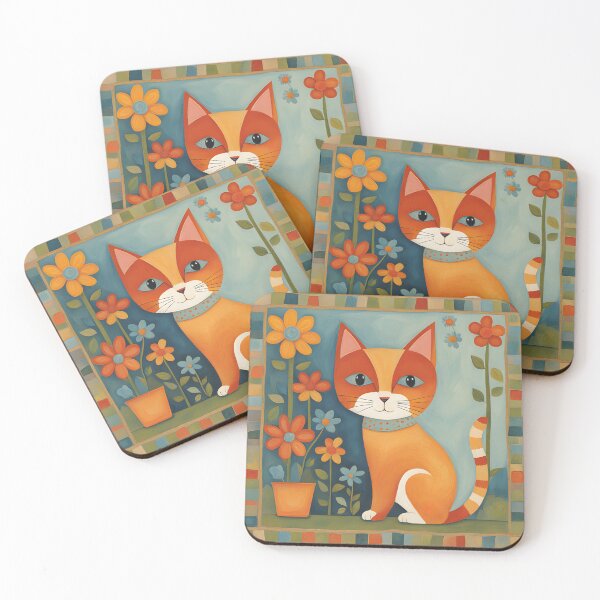 Item preview, Naive Style Cat Illustration: Feline Flower Lover | Cat Art designed and sold by UnhingedBird.