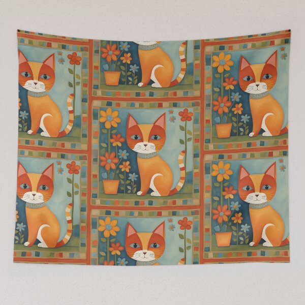 Item preview, Naive Style Cat Illustration: Feline Flower Lover | Cat Art designed and sold by UnhingedBird.