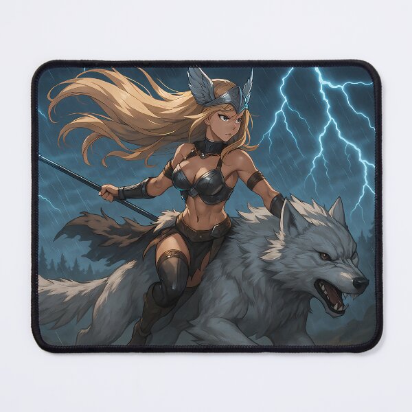 Item preview, Valkyrie Lightning Rider – Anime Warrior on White Wolf in Thunderstorm designed and sold by NorseDrip.