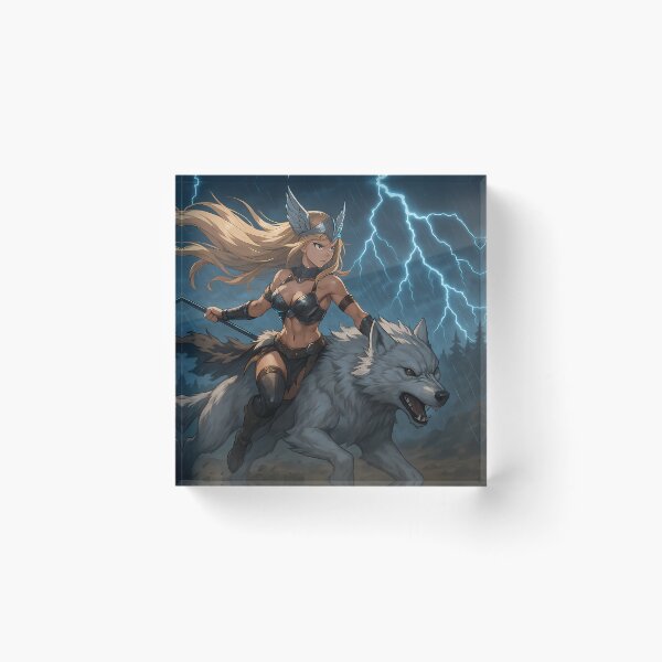 Item preview, Valkyrie Lightning Rider – Anime Warrior on White Wolf in Thunderstorm designed and sold by NorseDrip.