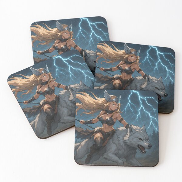 Item preview, Valkyrie Lightning Rider – Anime Warrior on White Wolf in Thunderstorm designed and sold by NorseDrip.
