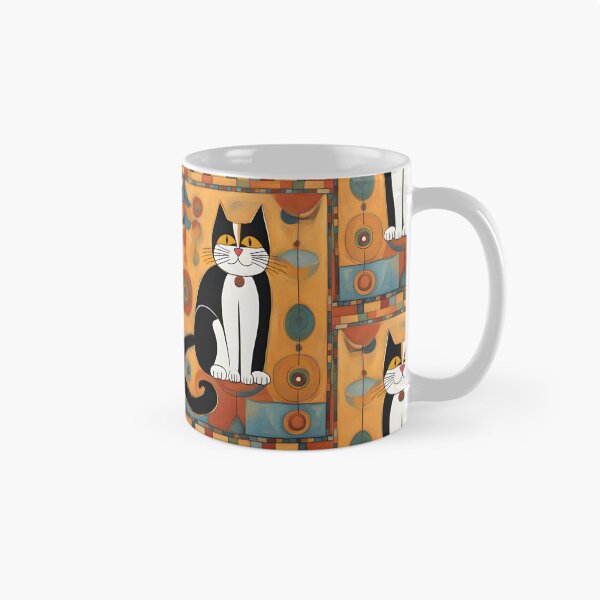 Artikelvorschau, Katzenillustration im naiven Stil: Die nachdenkliche schwarz-weiße Katze | Katzenkunst entworfen und verkauft von UnhingedBird.