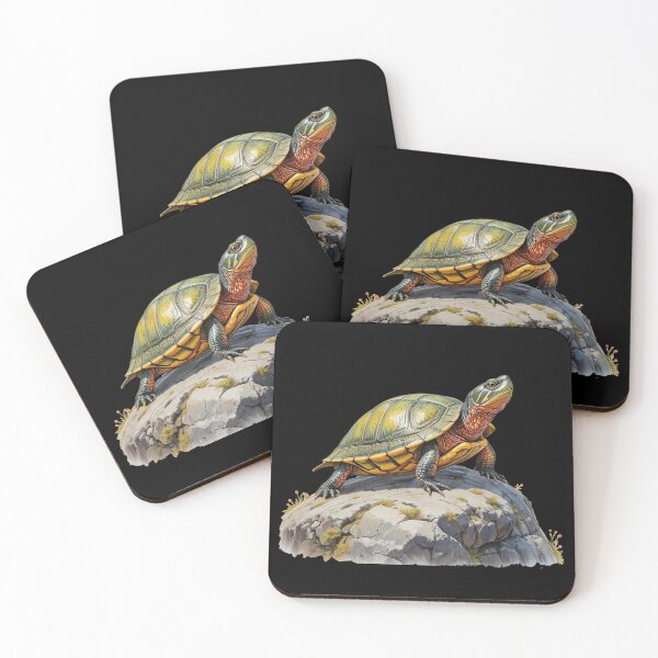 Item preview, Vibrant Painted Turtle on Rock | Realistic Hand-Drawn Wildlife Art designed and sold by BloomStudio1.