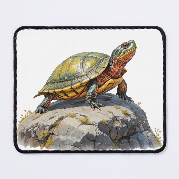Item preview, Vibrant Painted Turtle on Rock | Realistic Hand-Drawn Wildlife Art designed and sold by BloomStudio1.