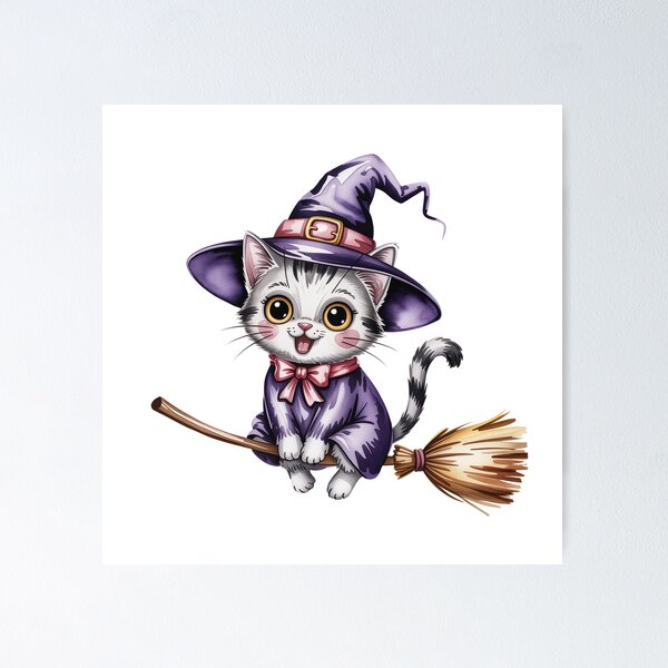 Item preview, Kitten Witch on Broomstick designed and sold by jkrphoto.