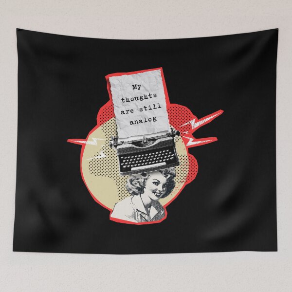 Item preview, My Thoughts Are Still Analog | Vintage Surreal Collage – Woman with Typewriter Head  designed and sold by GlauciaSouEu.